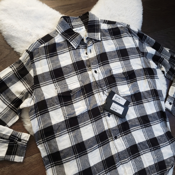 Saint Laurent Plaid Check Flannel Oversized Shirt Dark Academia - Picture 7 of 12